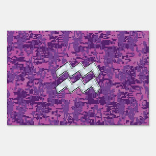 Aquarius Zodiac Sign on fuchsia digital camo