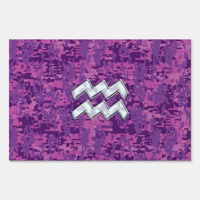 Aquarius Zodiac Sign on fuchsia digital camo (Front)