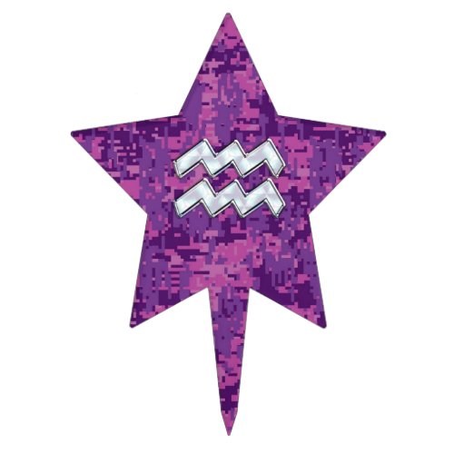 Aquarius Zodiac Sign on fuchsia digital camouflage Cake Topper