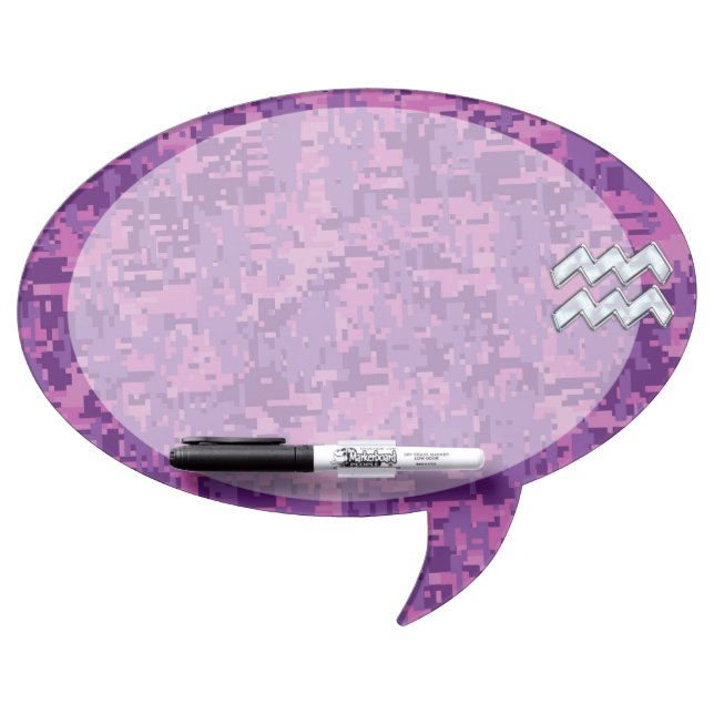 Aquarius Zodiac Sign on fuchsia digital camouflage Dry Erase Board (Front)