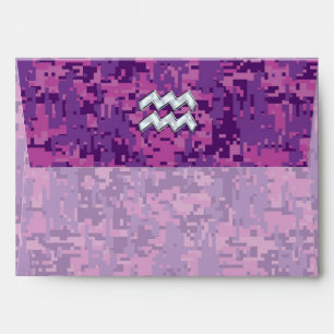 Aquarius Zodiac Sign on fuchsia digital camouflage Envelope