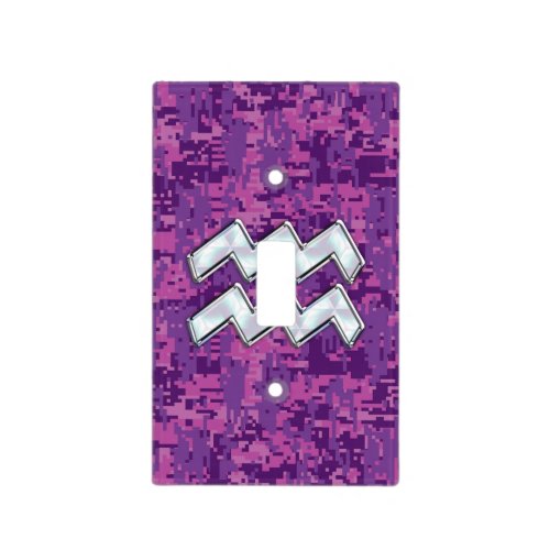 Aquarius Zodiac Sign on fuchsia digital camouflage Light Switch Cover