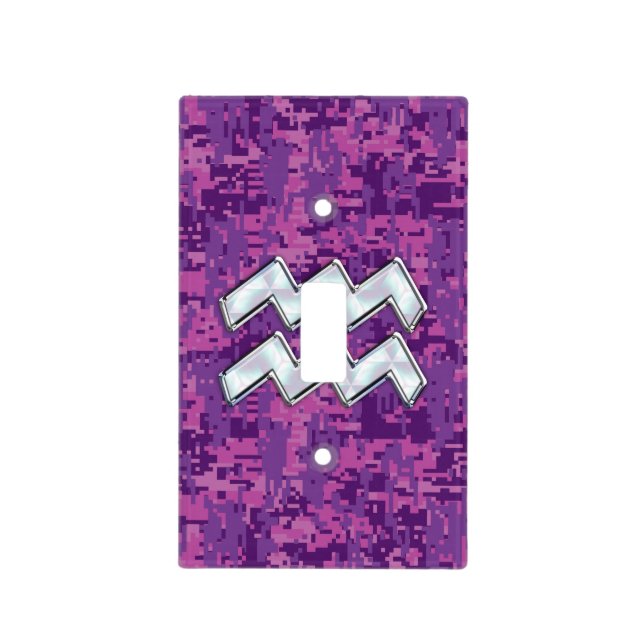 Aquarius Zodiac Sign on fuchsia digital camouflage Light Switch Cover (Front)