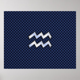 Aquarius Zodiac Sign on navy blue carbon fiber