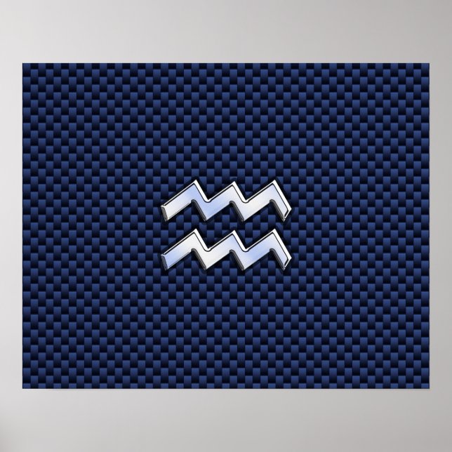 Aquarius Zodiac Sign on navy blue carbon fiber (Front)
