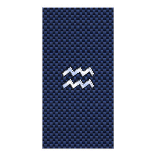 Aquarius Zodiac Sign on navy blue carbon fiber Card