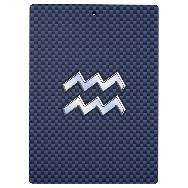 Aquarius Zodiac Sign on navy blue carbon fiber Clipboard (Back)