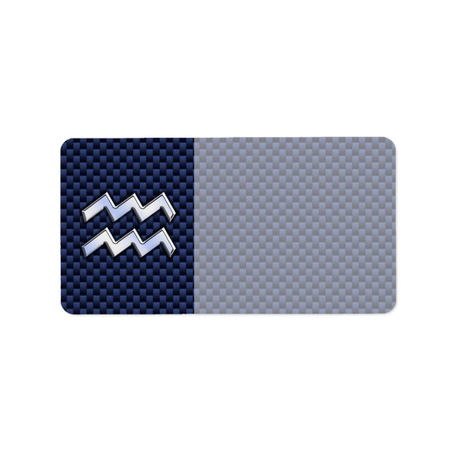 Aquarius Zodiac Sign on navy blue carbon fiber Label (Front)