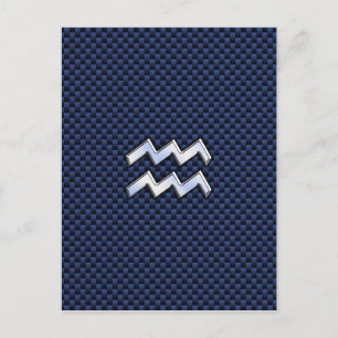 Aquarius Zodiac Sign on navy blue carbon fiber Postcard