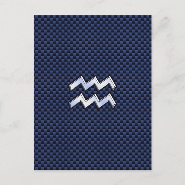 Aquarius Zodiac Sign on navy blue carbon fiber Postcard (Front)
