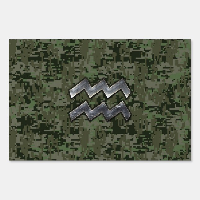 Aquarius Zodiac Sign on olive green digital camo (Front)