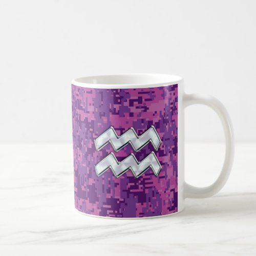 Aquarius Zodiac Sign on Pink Digital Camouflage Coffee Mug