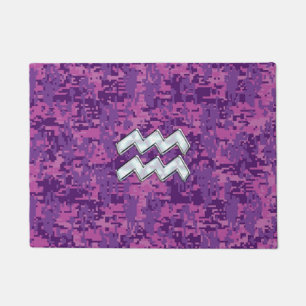 Aquarius Zodiac Sign on Pink Digital Camouflage Doormat