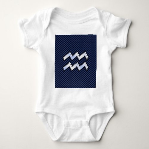 Aquarius Zodiac Sign on Royal Blue Carbon Fiber Baby Bodysuit