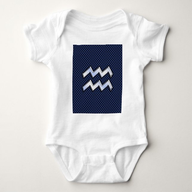 Aquarius Zodiac Sign on Royal Blue Carbon Fiber Baby Bodysuit (Front)