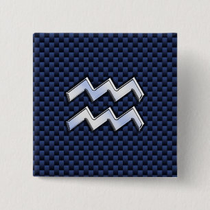 Aquarius Zodiac Sign on Royal Blue Carbon Fiber Button