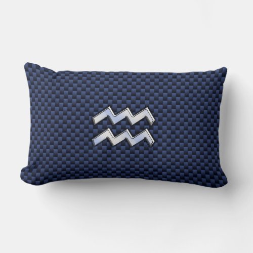 Aquarius Zodiac Sign on Royal Blue Carbon Fiber Lumbar Pillow