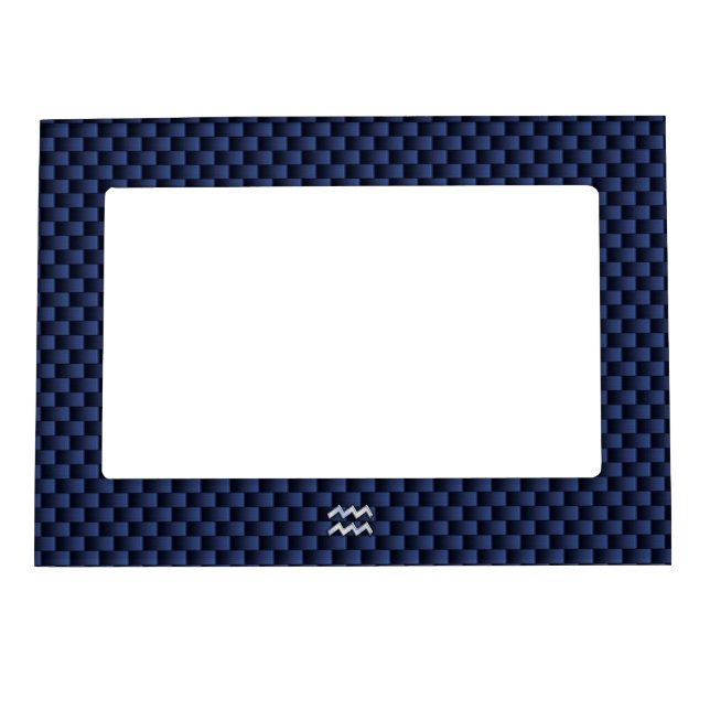 Aquarius Zodiac Sign on Royal Blue Carbon Fiber Magnetic Frame (Front)