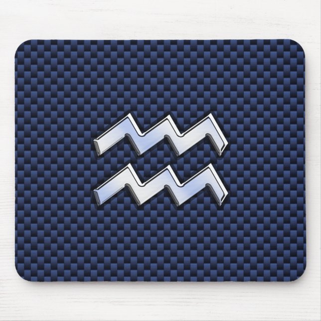 Aquarius Zodiac Sign on Royal Blue Carbon Fiber Mouse Pad (Front)