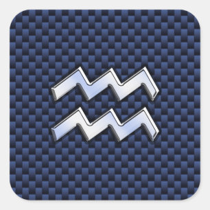 Aquarius Zodiac Sign on Royal Blue Carbon Fiber Square Sticker