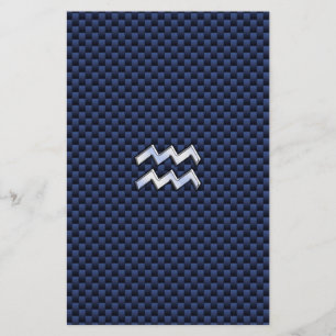Aquarius Zodiac Sign on Royal Blue Carbon Fiber Stationery
