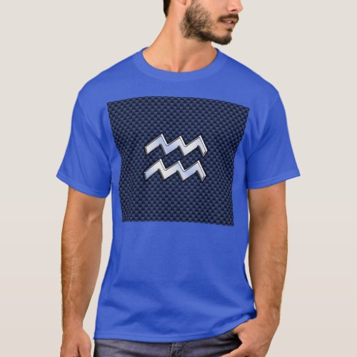 Aquarius Zodiac Sign on Royal Blue Carbon Fiber T_Shirt