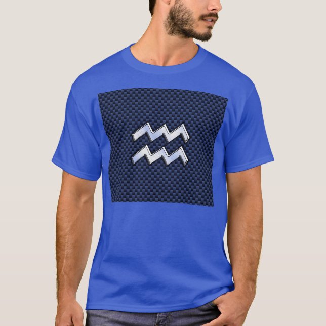 Aquarius Zodiac Sign on Royal Blue Carbon Fiber T-Shirt (Front)