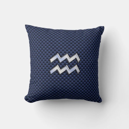 Aquarius Zodiac Sign on Royal Blue Carbon Fiber Throw Pillow