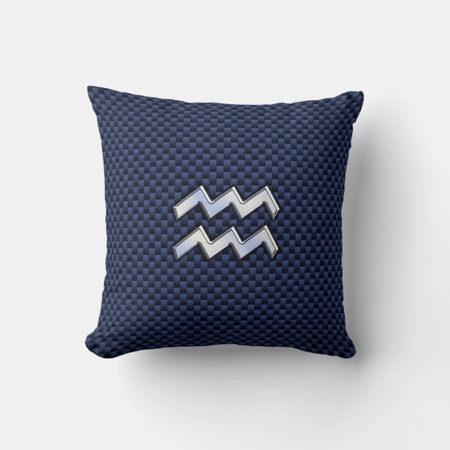 Aquarius Zodiac Sign on Royal Blue Carbon Fiber Throw Pillow (Front)