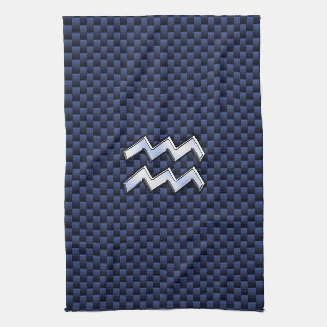 Aquarius Zodiac Sign on Royal Blue Carbon Fiber Towel (Vertical)