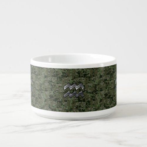 Aquarius Zodiac Sign on Woodland Digital Camo Bowl