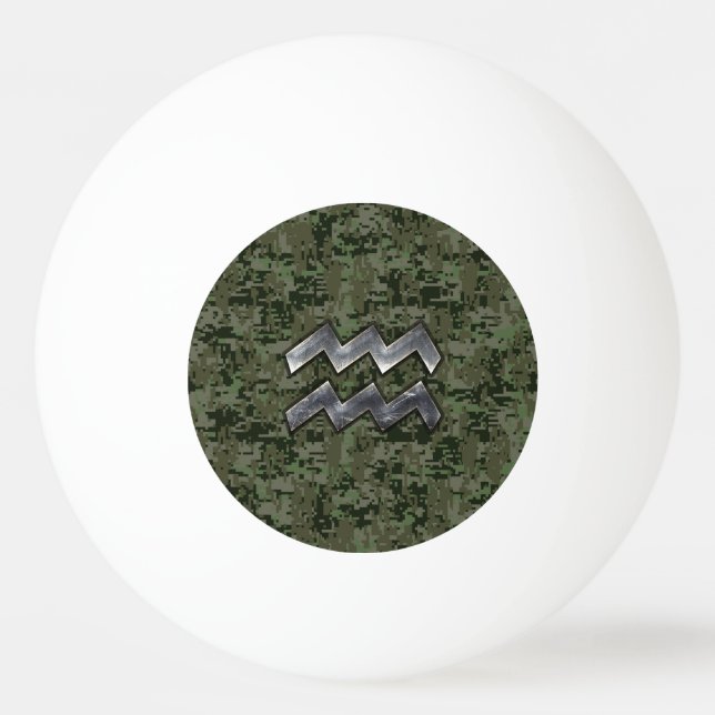 Aquarius Zodiac Sign on Woodland Digital Camo Ping Pong Ball (Front)