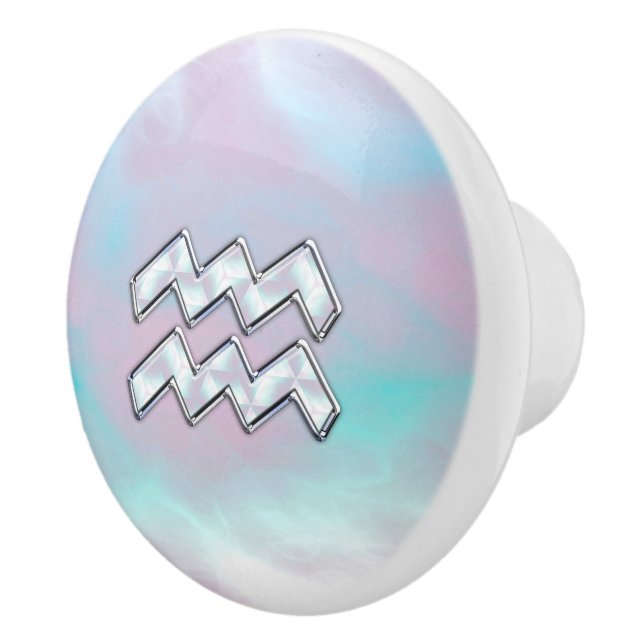 Aquarius Zodiac Sign Pastels Mother of Pearl Decor Ceramic Knob (Right)