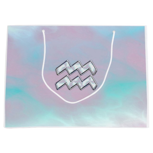 Aquarius Zodiac Sign Pastels Mother of Pearl Decor Large Gift Bag (Front)