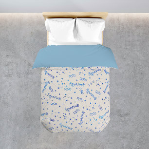 Aquarius Zodiac Sign Pattern Cream Blue Bed Duvet Cover