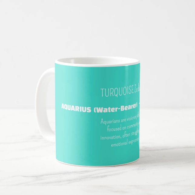 AQUARIUS Zodiac Sign Personality Traits Coffee Mug (Front Left)