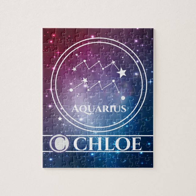 AQUARIUS Zodiac Sign Purple Night Sky Stars Name Jigsaw Puzzle (Vertical)