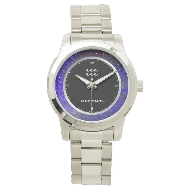 Aquarius Zodiac Sign Symbol Galaxy Stars Custom Watch (Front)