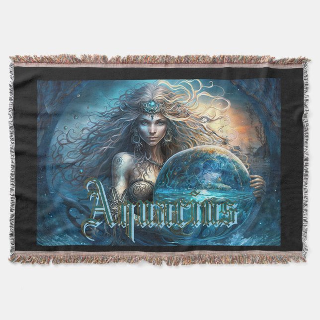 Aquarius Zodiac Sign Throw Blanket (Front)
