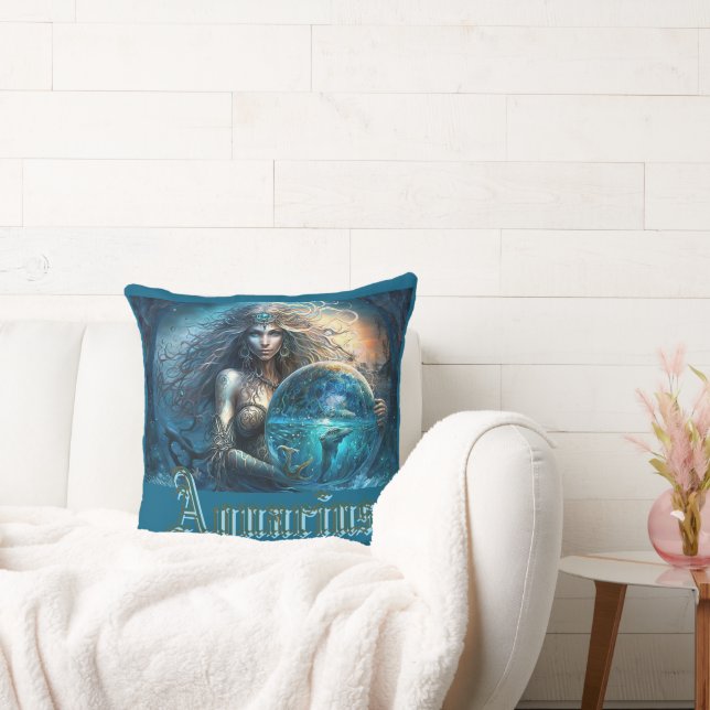 Aquarius Zodiac Sign Throw Pillow (Couch)