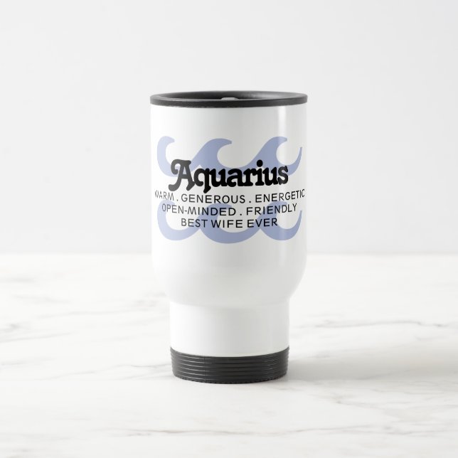 Aquarius Zodiac Sign Traits Super Mom Blue Travel Mug (Center)