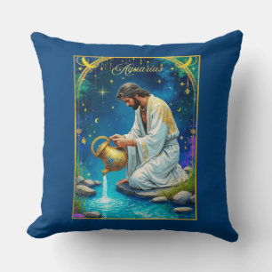 Aquarius Zodiac Sign Under a Starry Sky Throw Pillow