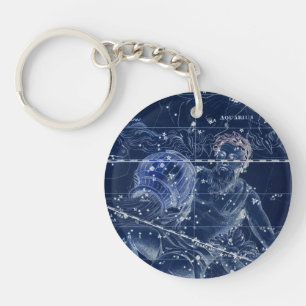 Aquarius Zodiac Sign Vintage Illustration Keychain