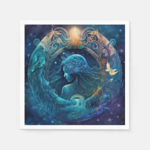 Aquarius Zodiac Sign Watercolor Design Napkins