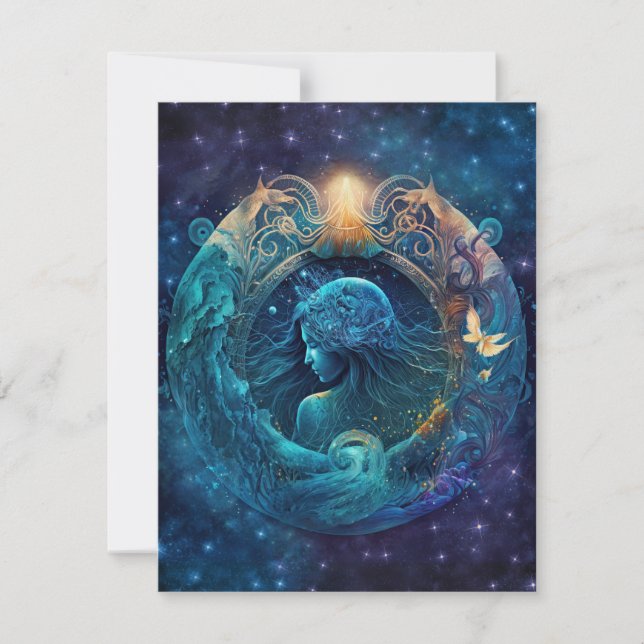 Aquarius Zodiac Sign Watercolor Design Note Card (Front)