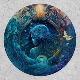 Aquarius Zodiac Sign Watercolor Design Patch