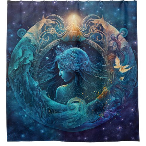 Aquarius Zodiac Sign Watercolor Design Shower Curtain
