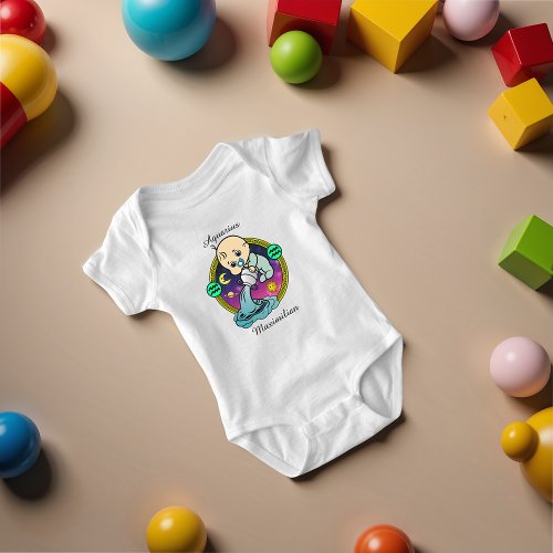 Aquarius Zodiac Sign Whimsical Astrology Cartoon Baby Bodysuit