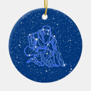 Aquarius Zodiac Sign with Stars on Deep Blue  Cera Ceramic Ornament