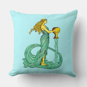 Aquarius Zodiac Sign, Woman with Flowing Water Throw Pillow